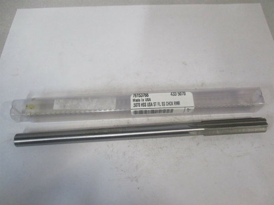 (433-0.5070) 0.507″ x 2" x 8" OAL 6-Flute High Speed Steel Chucking Reamer 