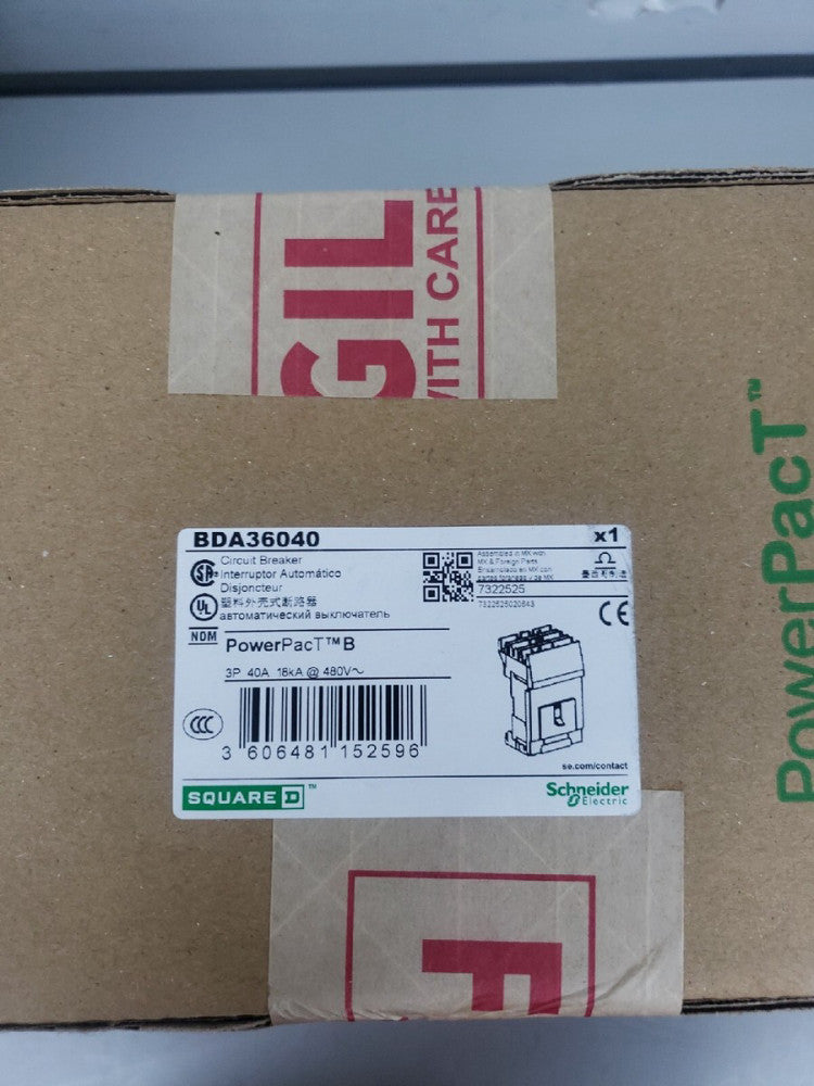 NEW BDA36040 SQUARE D 3POLE 40AMP 18KA 600V ILINE POWERPACT CIRCUIT BREAKER
