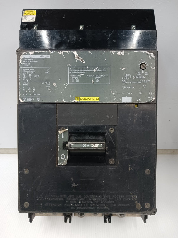 Square D 400 Amp I-Line Circuit Breaker 3 Pole 600 VAC 65kA LC36400 (Flaw)