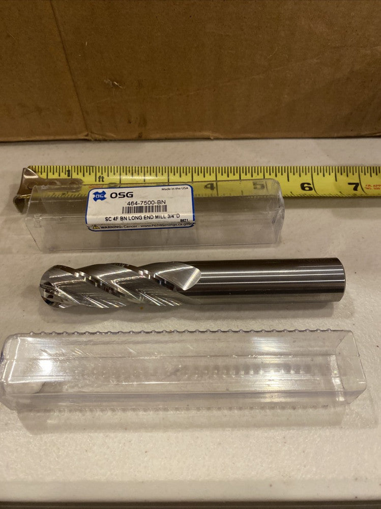 OSG USA 3/4" Carbide Ball End Mill 5” OAL 4 Flute 3/4" Shank 2-1/4" LOC