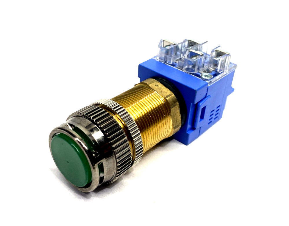 YongSung YS NPBL2-DL24 Illuminated Pushbutton Switch, Green FPBL, 09-GA2BO-0106U