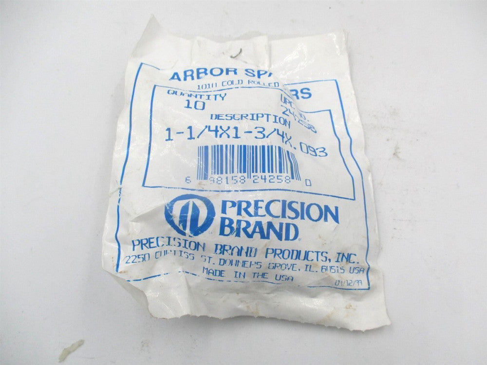 (24258) 1-1/4″ x 1-3/4″ OAL Steel Machine Tool Arbor Spacer - Pack of 10