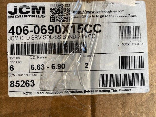 (2) JCM 406 6 x 2 in. CC Ductile Iron Saddle with Double Stainless Steel Strap