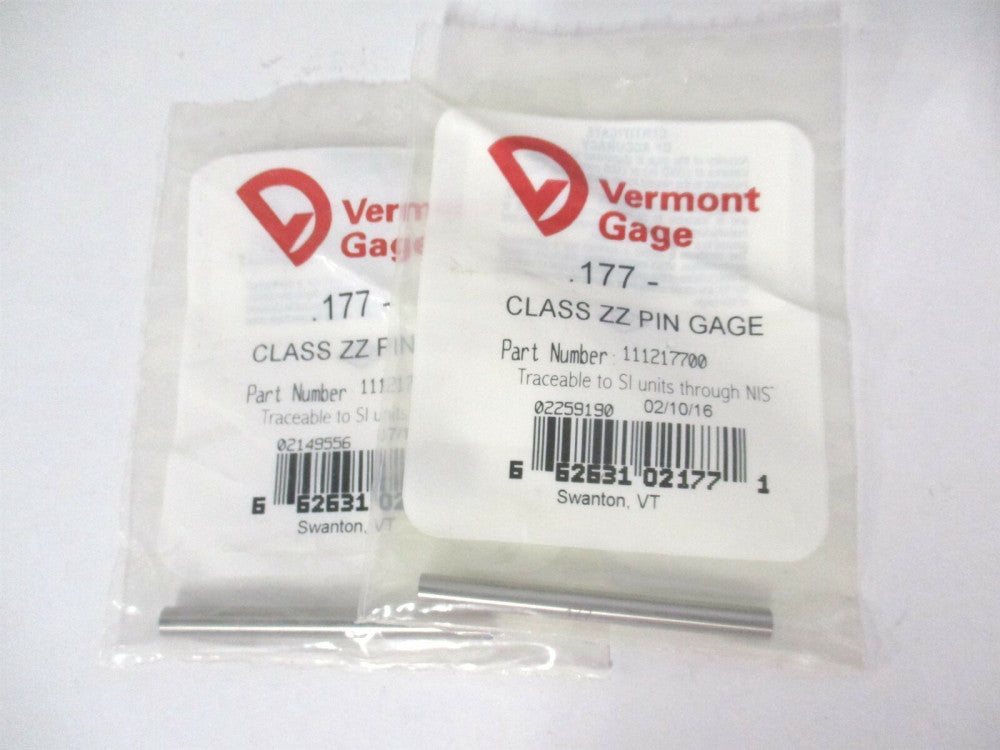 Vermont Gage (111217700) 0.177" Diam Class ZZ Minus Plug & Pin Gage - Lot of 2