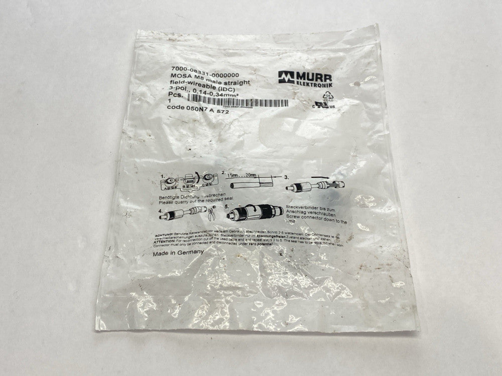 Murr Elektronik 7000-08331-0000000 Field Wireable Circular Connector Male M8 3-P