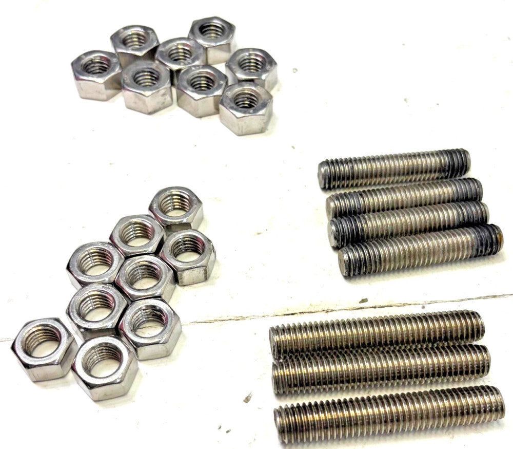 STAINLESS STEEL HEX NUTS AND STUDS LOT OF 24 STUD SIZE 3/8INX3IN 3/8INX2-1/2IN