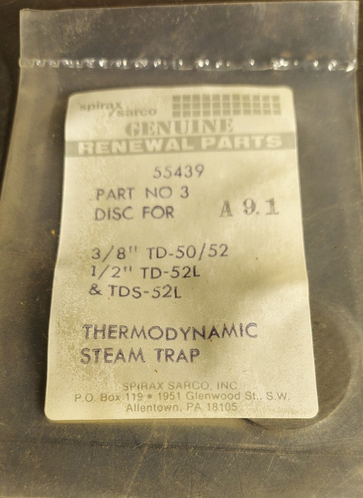 Sarco 55439 Steel Disc 3/8" TD50/52. 1/2" TD52L & TDS52L