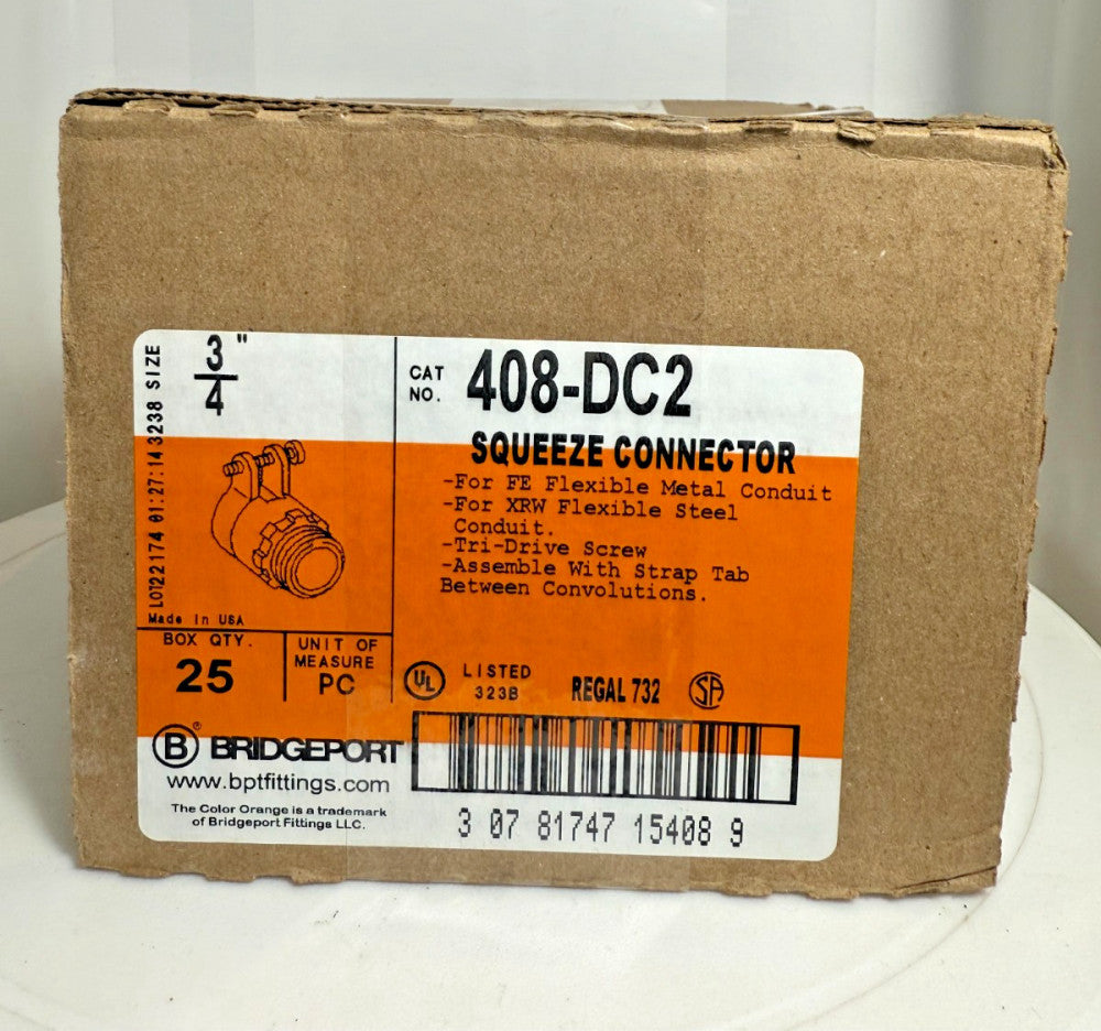 (Box of 25) Bridgeport 408-DC2 3/4" Squeeze Connector for FE XRW Conduit