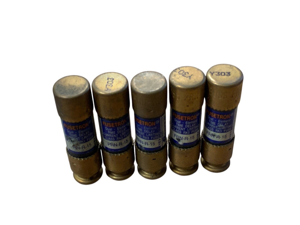 Bussmann FRN-R-15 Fuses 15A 250V Time Delay Fiberglass Pack of 5