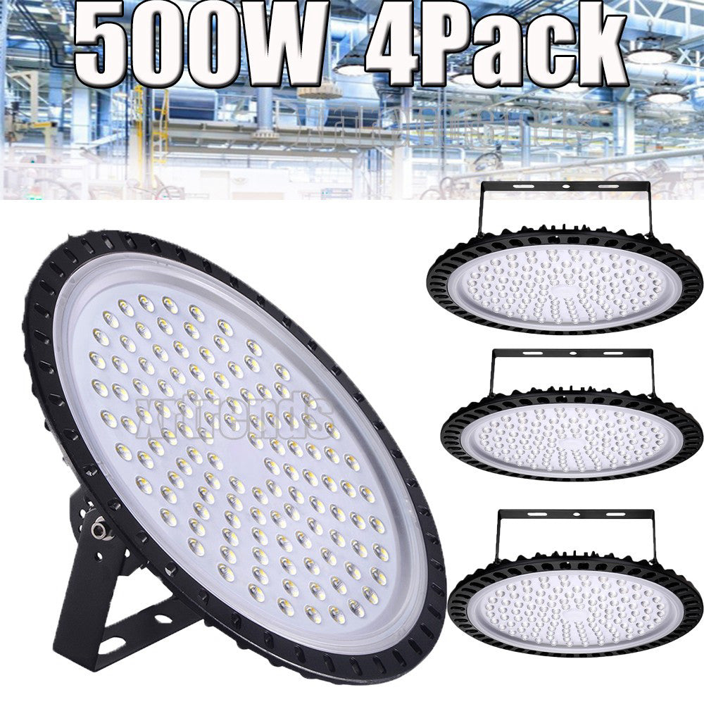 4Pack 500W UFO LED High Bay Light Shop Lights Warehouse Commercial Lighting Lamp