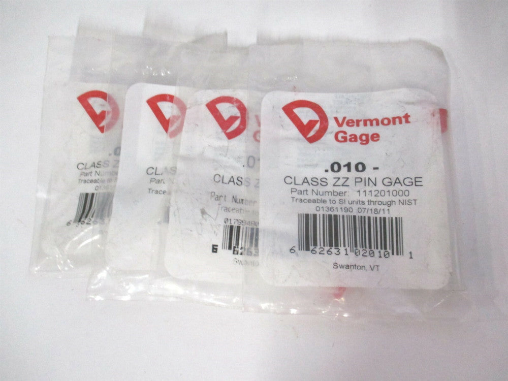 Vermont Gage (111210000) 0.1" Diam Class ZZ Minus Plug & Pin Gage - Lot of 4
