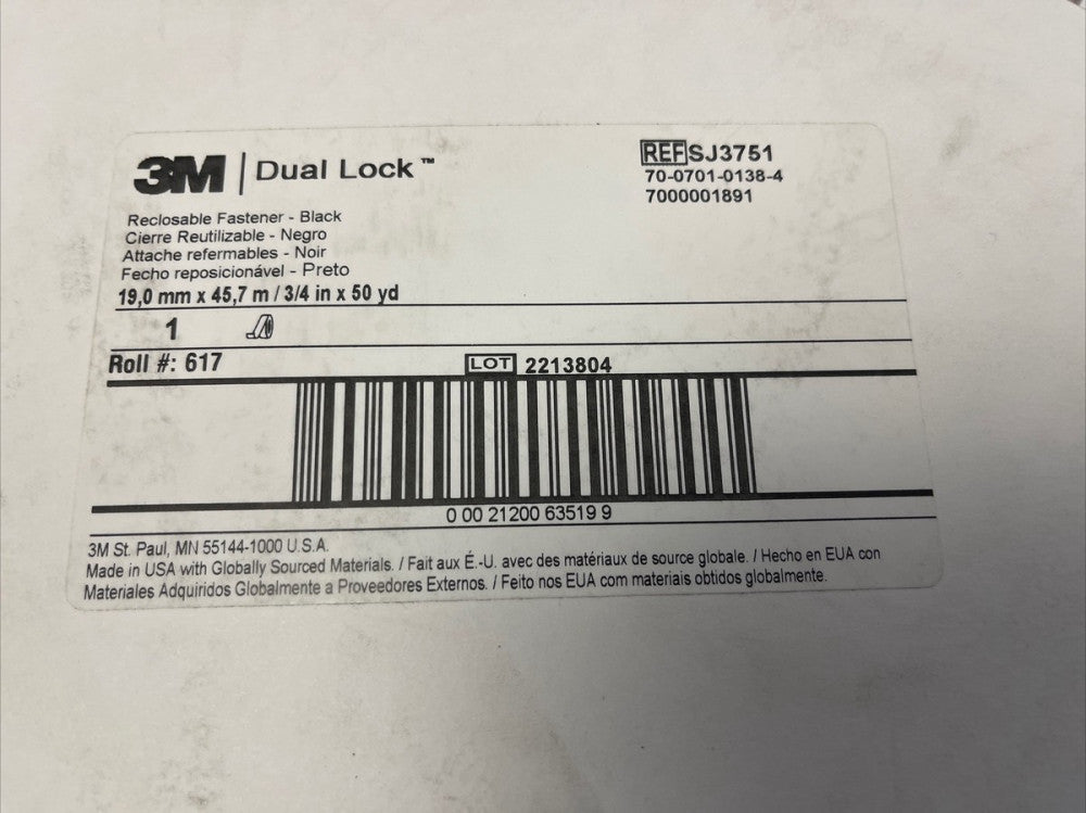 3M Dual Lock Reclosable Fastener  - BLK, SJ3751 3/4" X 50YD ROLL *FREE SHIPPING*