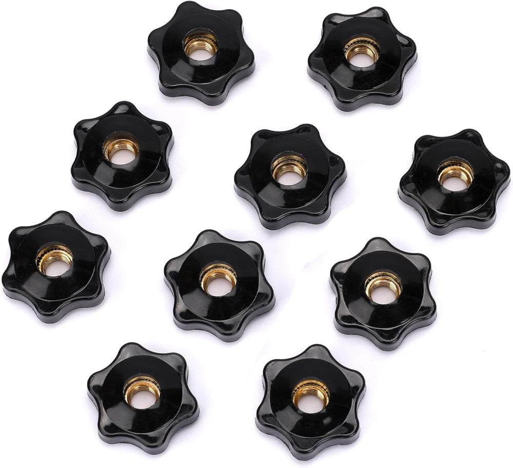 10 Pack 6 Star Knobs 1/4 Inch 20 Female Threaded Hexagon Head Thru Knob Clamping