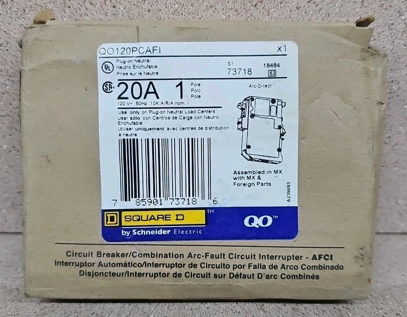 NEW Square D QO QO120PCAFI 1 Pole 20 Amp Combo Arc Fault Circuit Breaker NOS