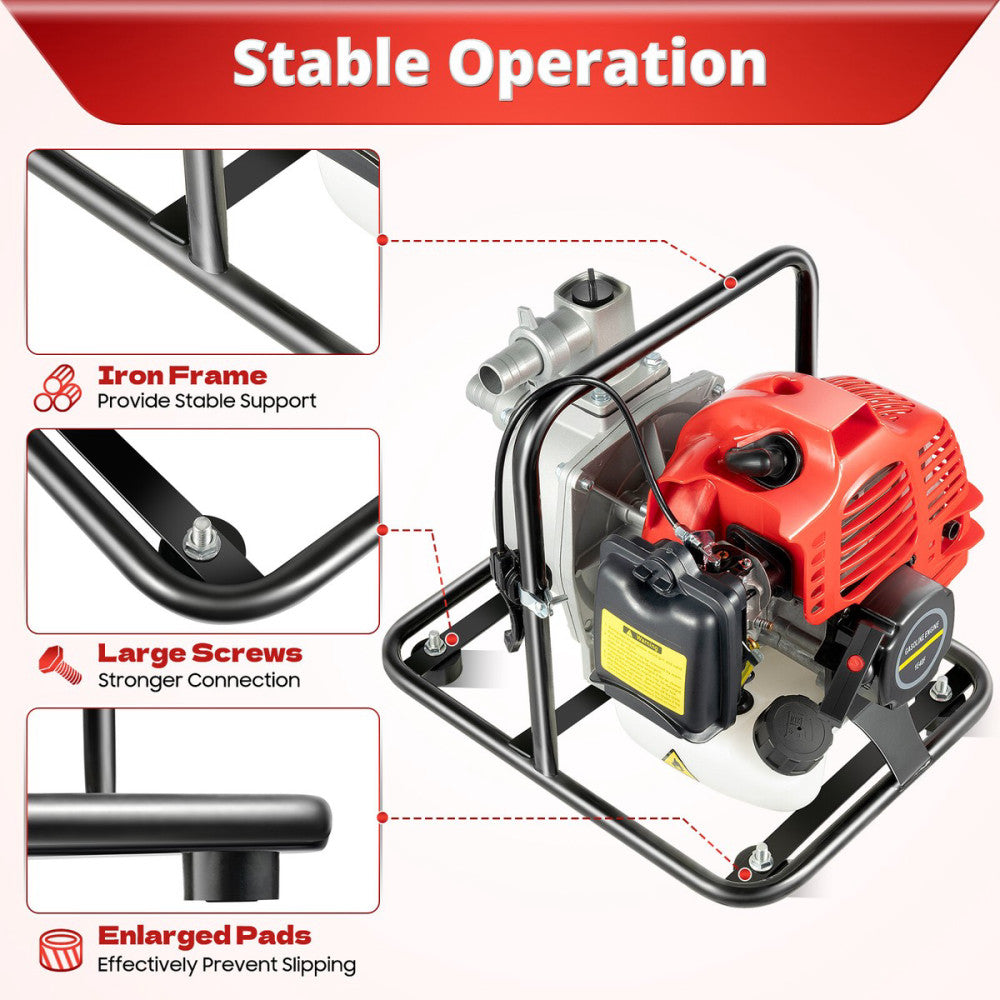 2 HP 2 Stroke Gasoline Water Pump 1" Portable Gas-Powered Semi-Trash Water Pump