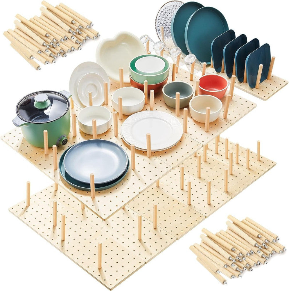 Kigley 12-Pc Wooden Pegboard Drawer Organizer with 96 Adjustable Pegs, 21 #R021