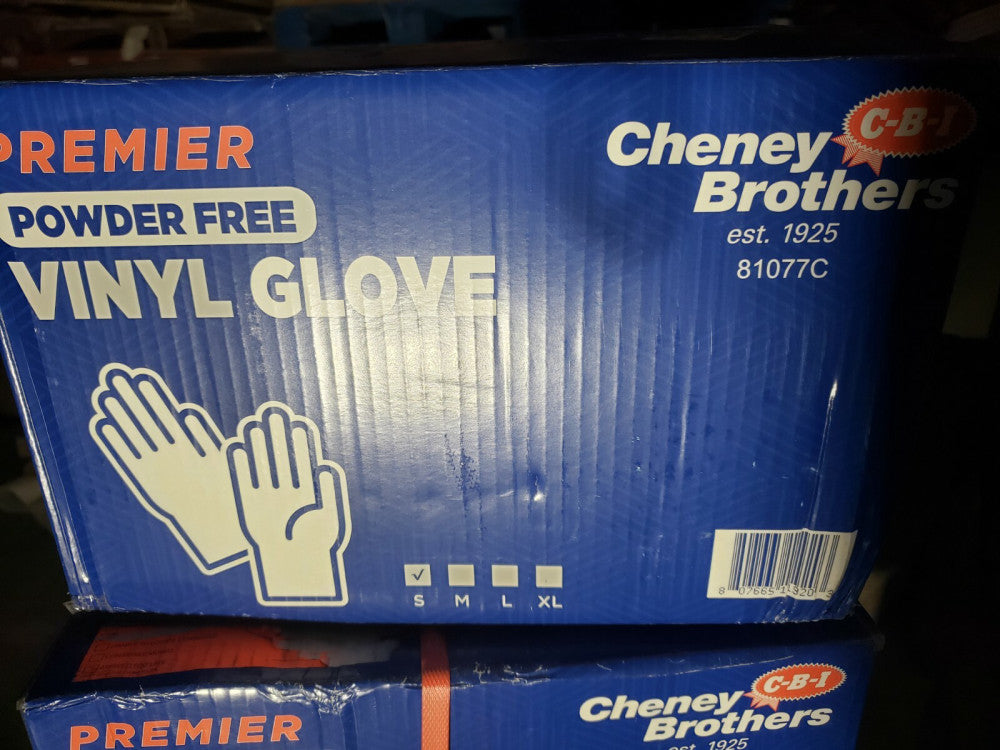 CHENEY BROTHERS PREMIER POWDER FREE VINYL GLOVES FOOD GRADE SMALL 1,000 CASE BOX