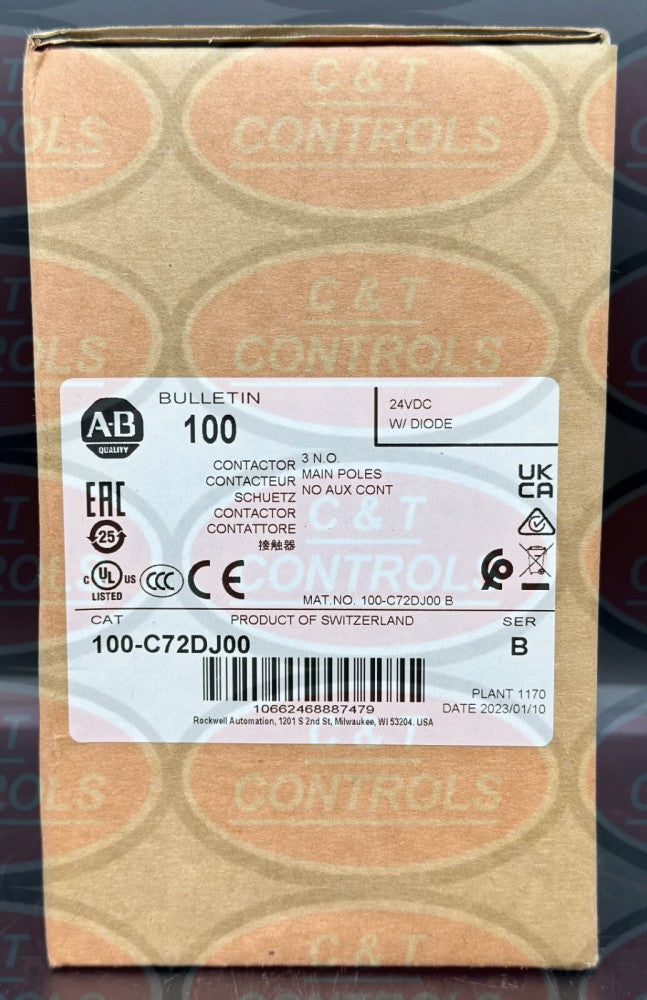Allen Bradley 100-C72DJ00 3P 72A 24V DC  IEC Contactor New In Box USA Stock
