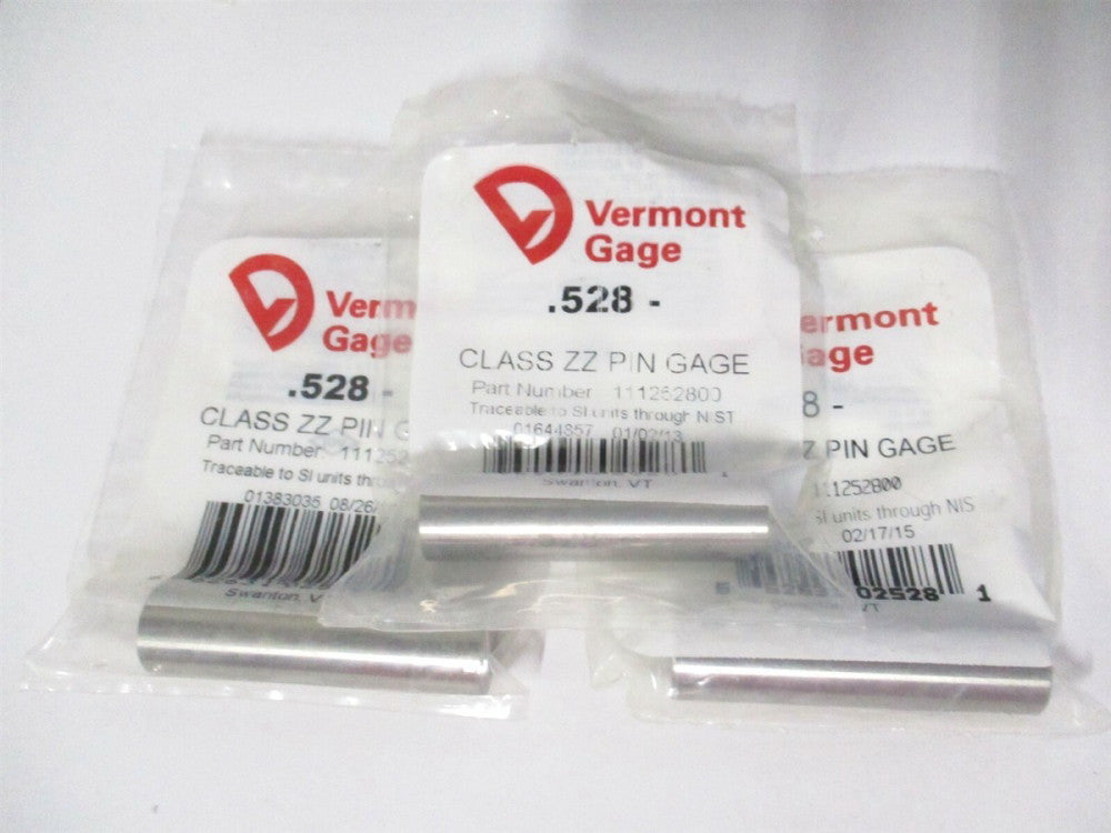 Vermont Gage (111252800) 0.528" Diam Class ZZ Minus Plug & Pin Gage - Lot of 3