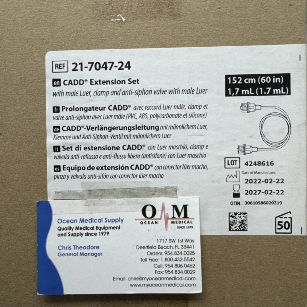 SMITHS MEDICAL 21-7047-24 CADD Extensions Set 60” (152cm) 1.7mL (50/Box) 2027exp