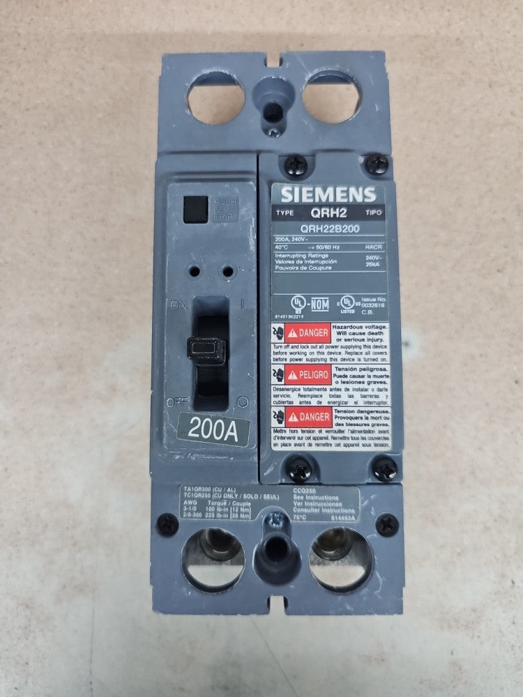 1) New Take Out Siemens QHR QRH22B200 200 Amp 2 Pole 240V Circuit Breaker