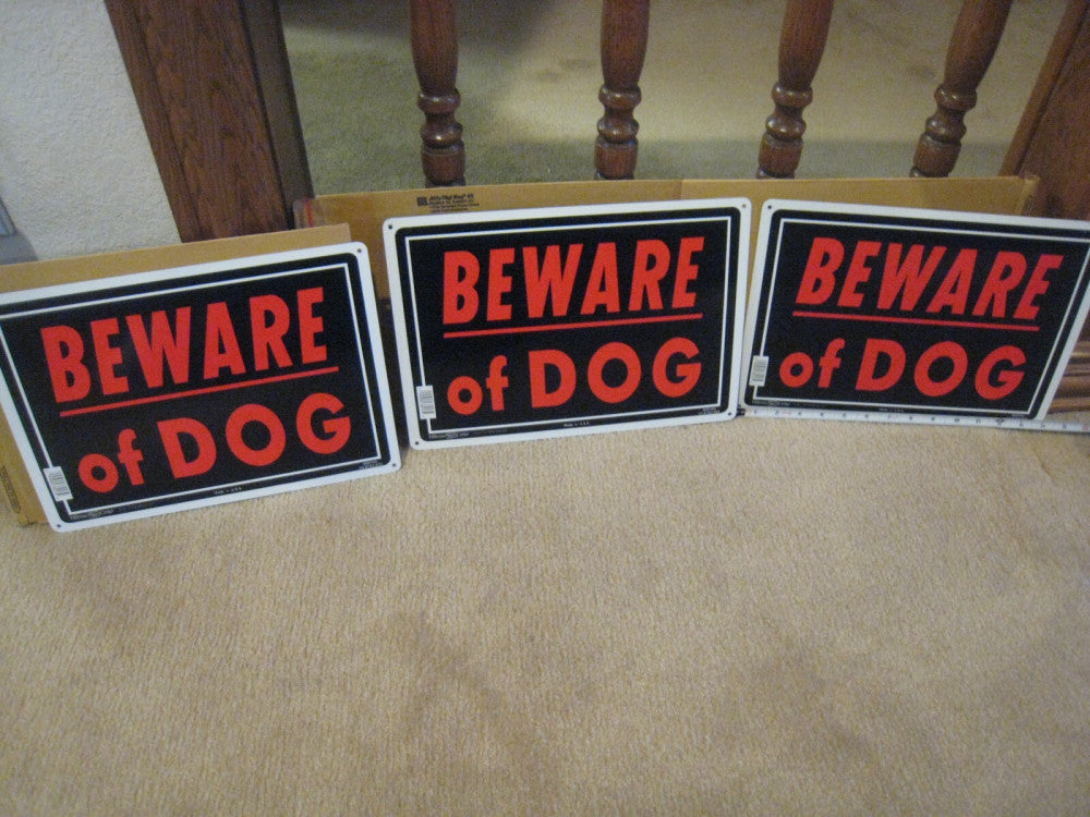 3 yes 3 Hillman 840143 Black & Red Beware Of Dog Signs - 10" X 14" Aluminum USA