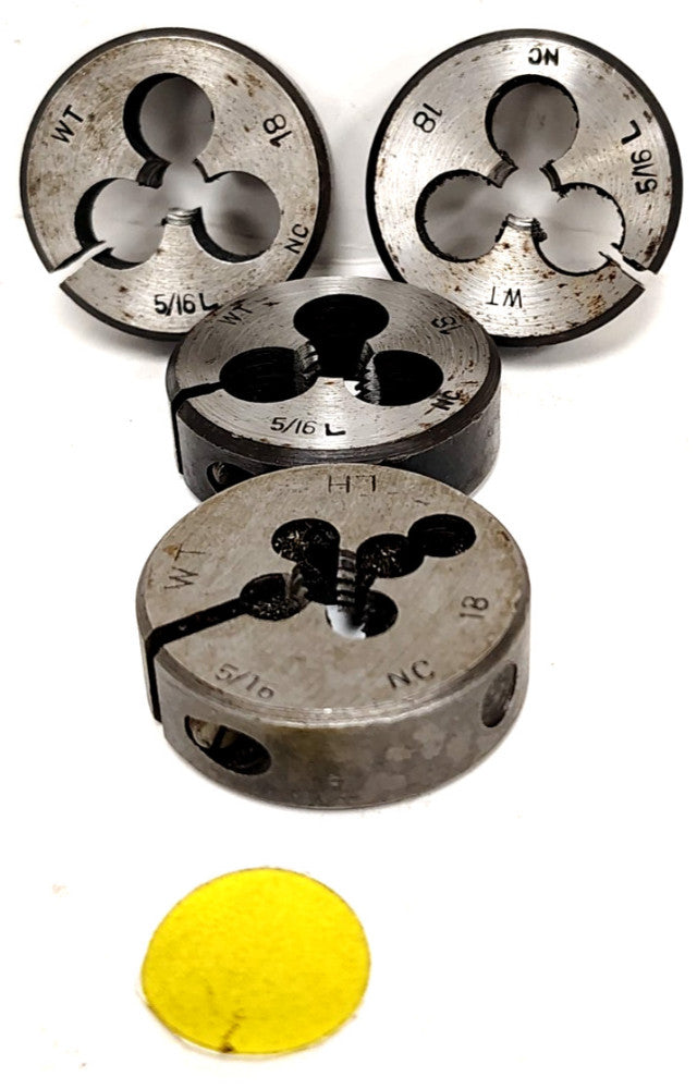 WT 5/16"-18 NC LH THREAD DIES (LOT OF 4) ROUND HSS