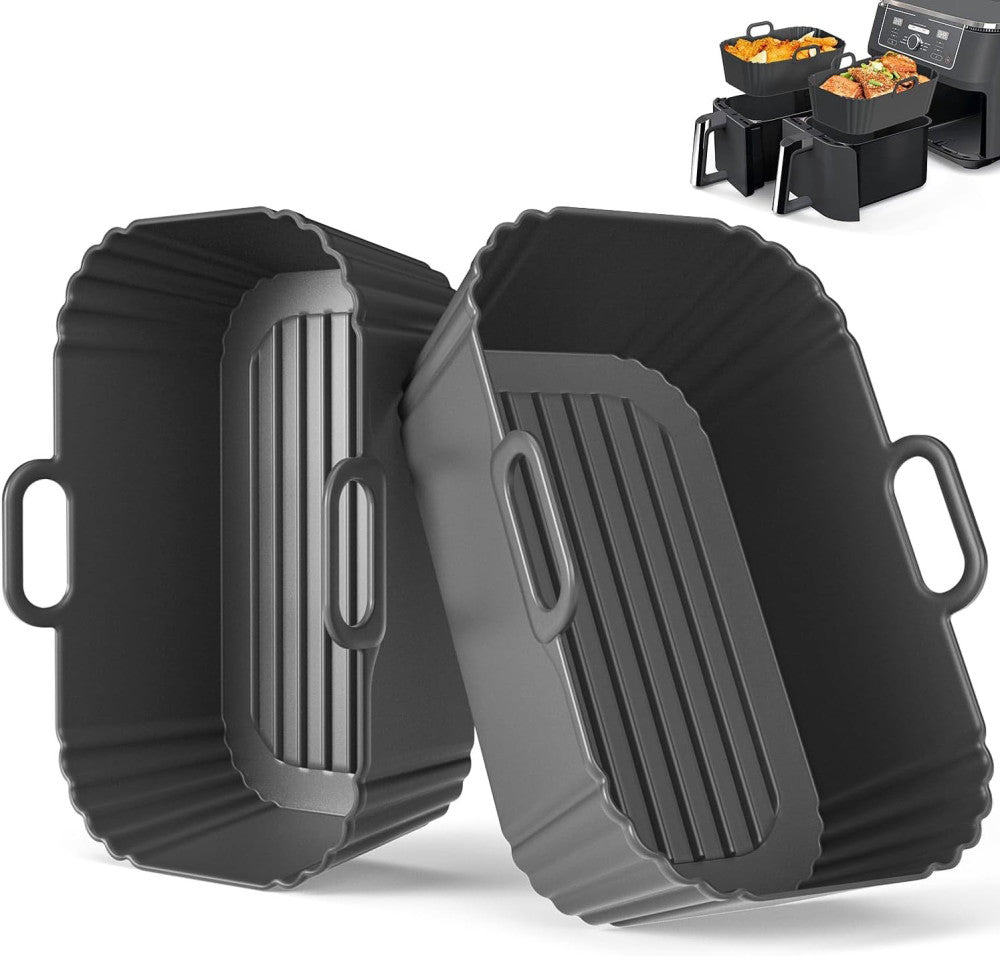 Silicone Air Fryer Liners 2 Pack, 8-10QT, DZ201_DZ401_DZ550_DZ302 - Black 