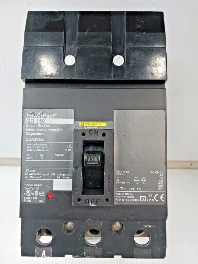 Square D PowerPact 150 Amp I-Line Circuit Breaker 3 Pole 240 VAC 25kA QDA32150