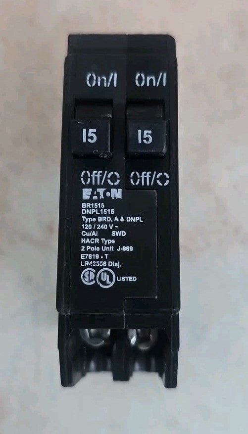 NTO BR1515 Cutler-Hammer 1-Pole 15/15a 120V Tandem Circuit Breaker