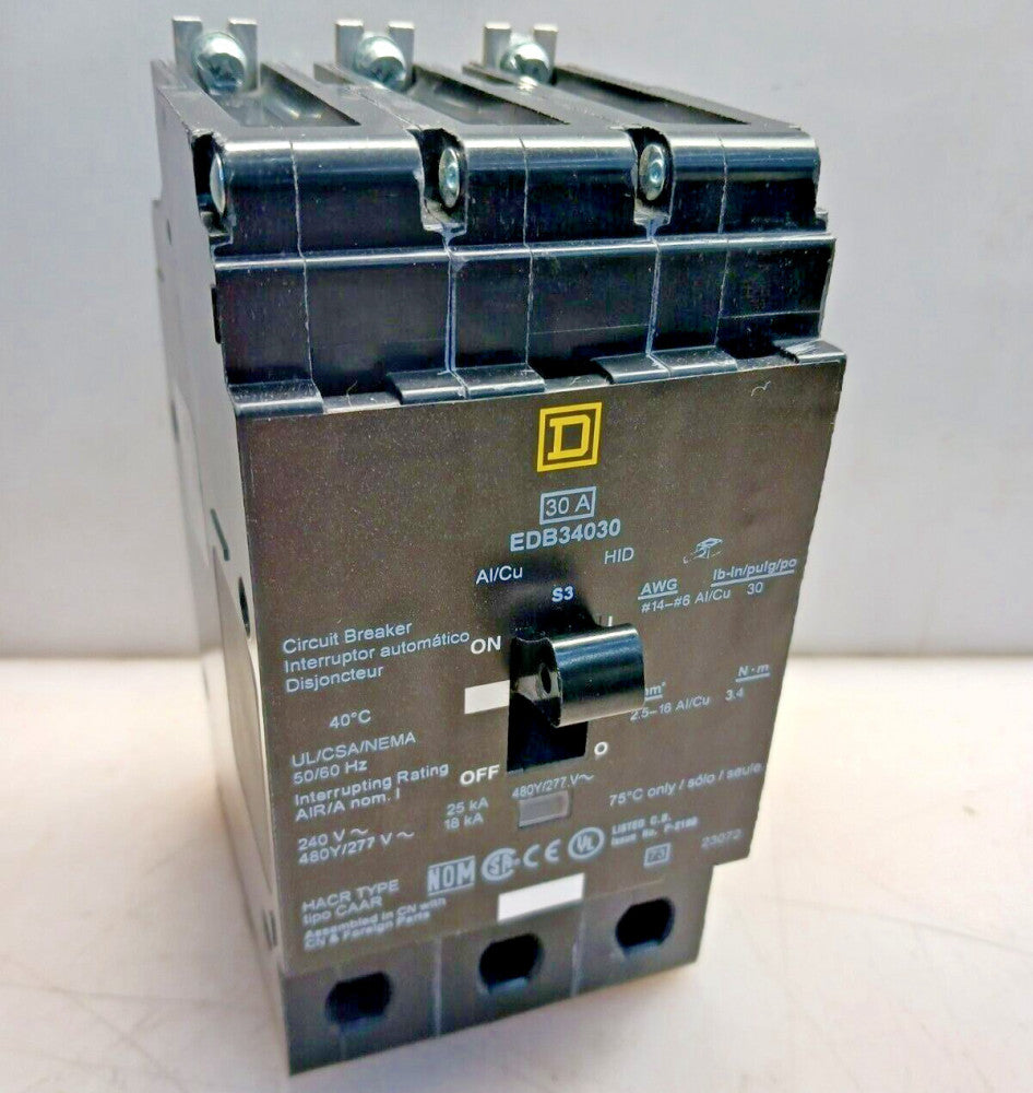 NEW SQUARE D EDB34030 30 AMP BOLT-ON CIRCUIT BREAKER 3P 480Y/277 240 V 18kA