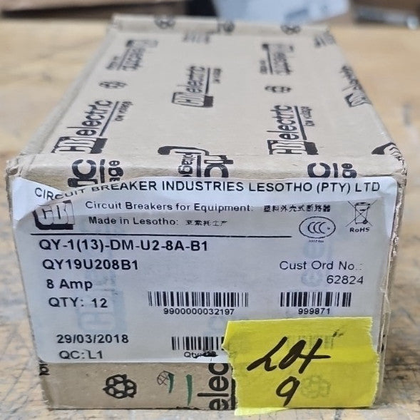 Box of 9 CBI 8A Circuit Breakers QY19U208B1 1 Pole Units