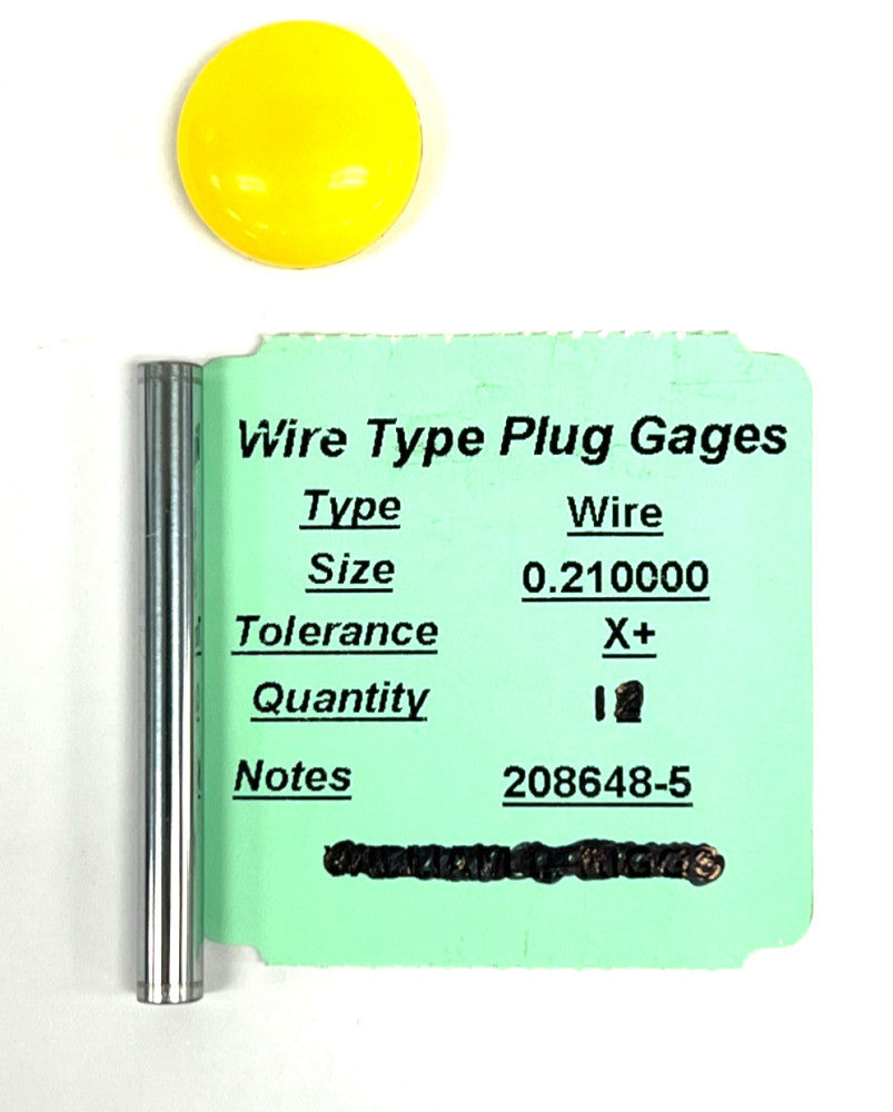 WIRE TYPE PLUG GAGE 0.210000 PIN GAGE CLASS X+ OAL 2"