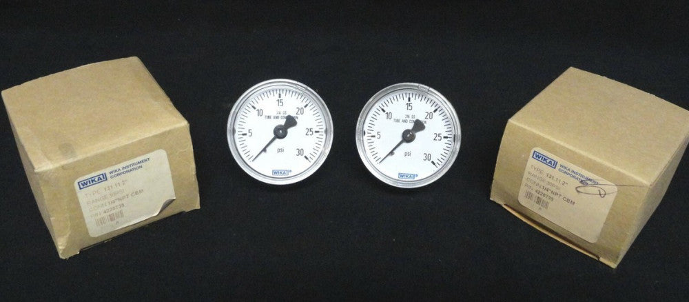 (2 pcs) WIKA GAUGE 2" ~ PN: 131.11 ~ 4228735~ 0-30 PSI ~ Rear 1/4" NPT CBM NEW