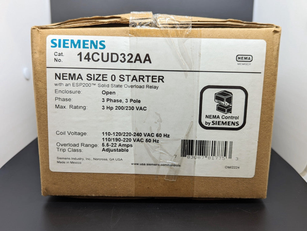 Siemens 14CUD32AA Size 0 3P 120/240VAC Starter 5.5-22A Overload New In Box USA