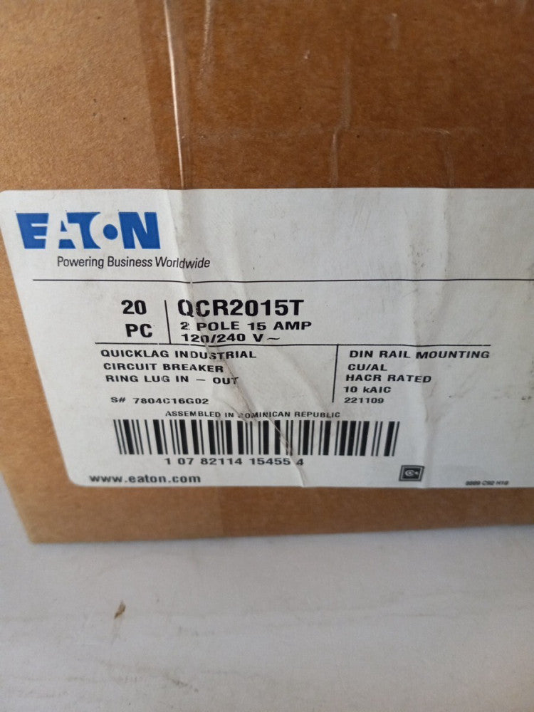 LOT OF 20 NEW EATON QCR2015T 120 / 240 VAC  2 Pole 15 Amp Circuit Breaker 