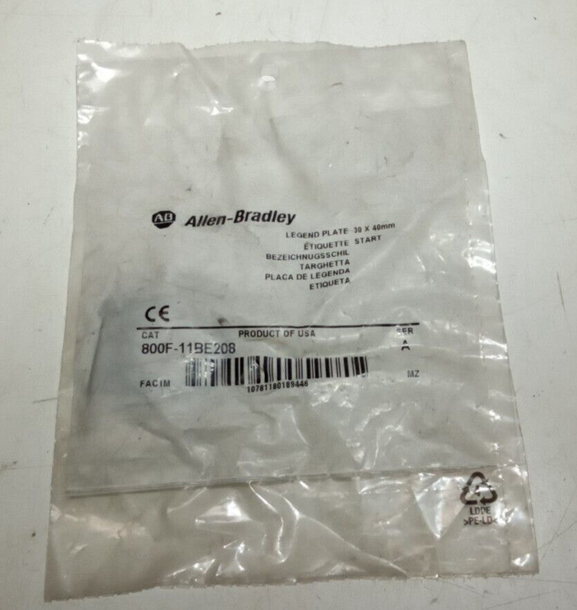 Allen-Bradley Legend Plate 30x40mm 800F-11BE208