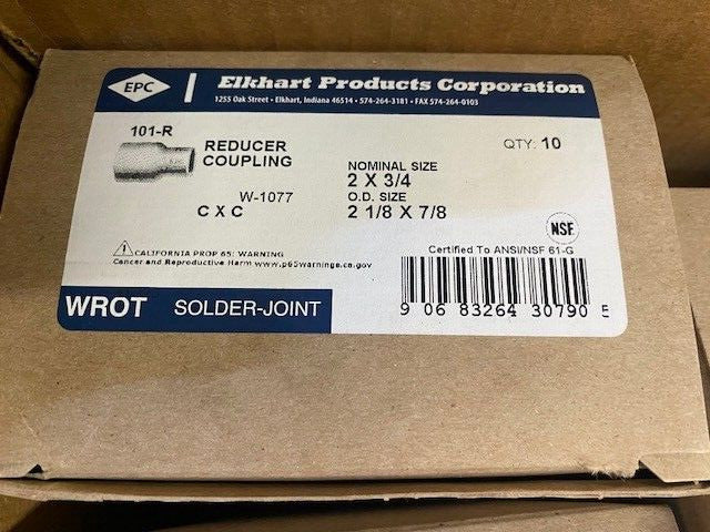 (10 PACK) Elkhart 101-R, Coupling Reducer, Nom 2X3/4, OD 2 1/8X7/8