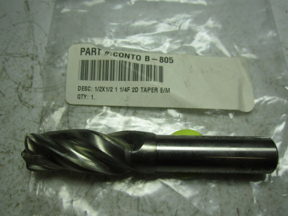 Conical (B-805) 1/2 x 1/2 x 1-1/4 x 3-1/4 HSS 3 Flute Tapered End Mill