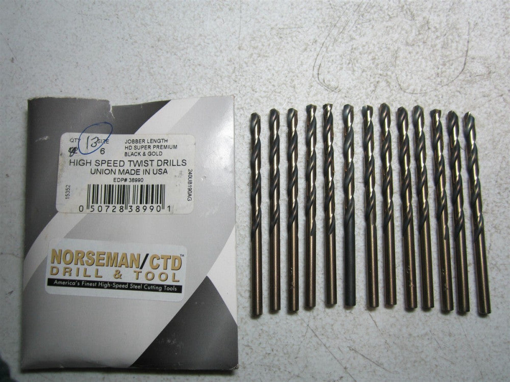 Norseman / CTD (38990) 3-3/4" OAL #6 135° HSS RH Jobber Drill - Pack of 13