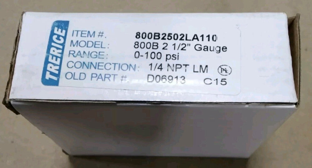 TRERICE 800B2502LA110 GAUGE DIAL 2-1/2", RANGE 0 - 100 PSI, 1/4" NPT LM E39