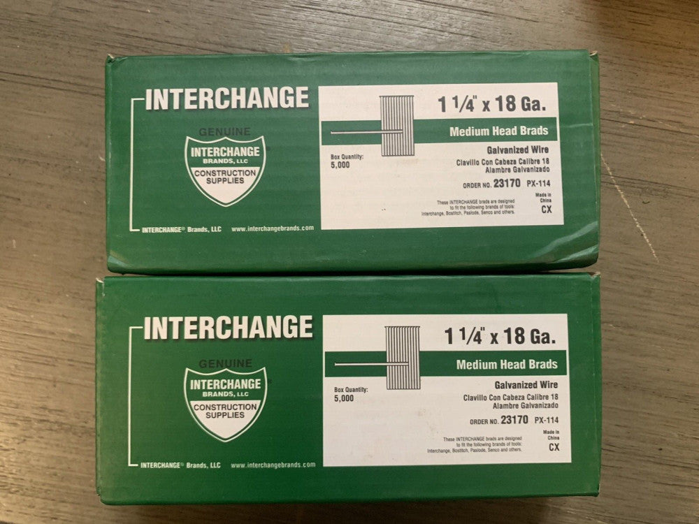 (2) Interchange 23170 1-1/4" x 18-GA. Med Head Brads Galvanized Wire, 5000/PK