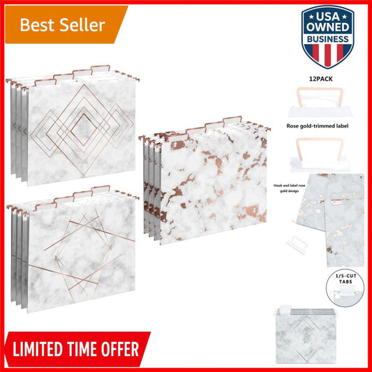 12 Pack Rose Gold Hanging File Folders Letter Size Decorative Office Home