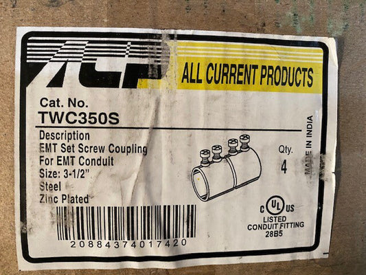 (Lot of 4) TWC350S - 3 1/2" SET SCREW COUPLING, For EMT Conduit (NEW)