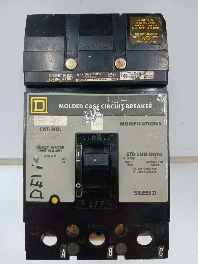 Square D 150 Amp I-Line Molded Case Circuit Breaker 3 Pole 240 VAC Q232150 *Flaw