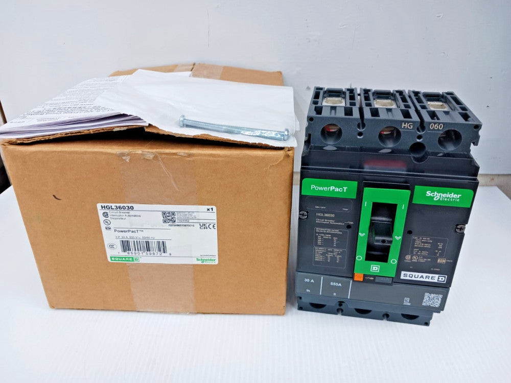 New Square D PowerPact 30 Amp Circuit Breaker 3 Pole 600 VAC / 250 VDC HGL36030