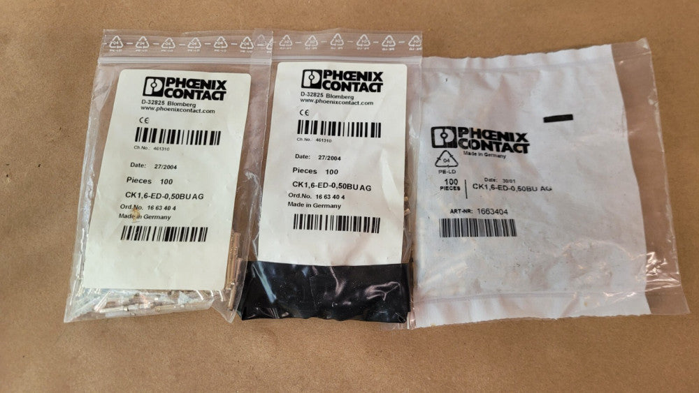 Lot of 275 Phoenix Contact Crimp Contact Pins CK1,6-ED-0,50BU AG