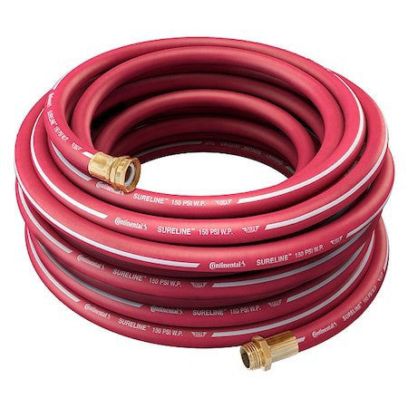 Continental Cwr100-100Mf 1 In Id X 100 Ft L Garden Hose, Epdm Tube, Red, Brass