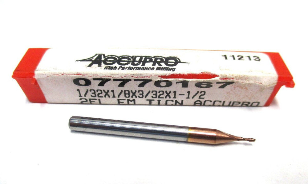 NEW (07770167) 1/32 x 1/8 x 3/32 x 1-1/2 2F SE CC RH Carbide Square End Mill