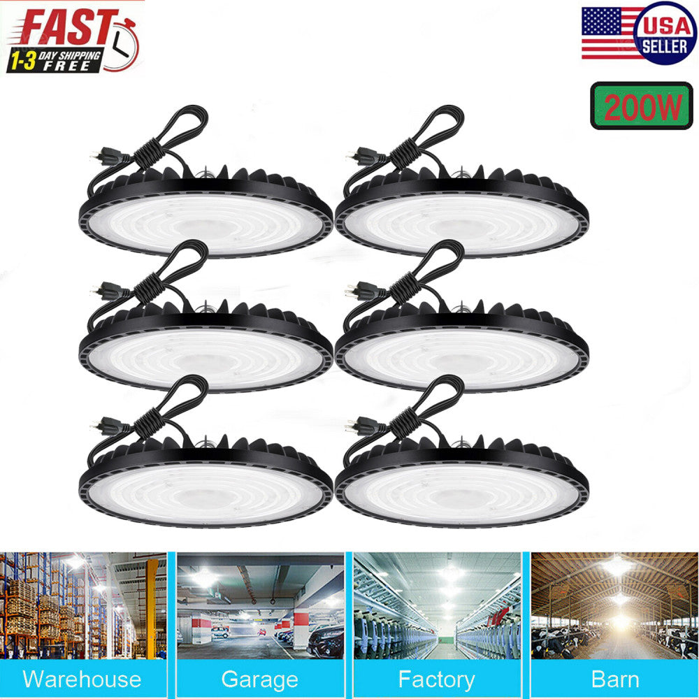 6Pack 200W UFO Led High Bay Light Commercial Industrial Warehouse Gym Shop Light